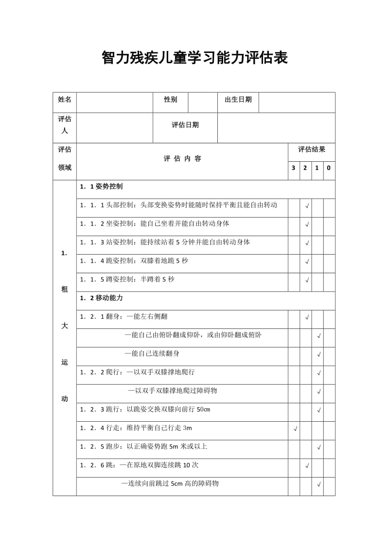 智力残疾儿童学习能力评估表_第1页