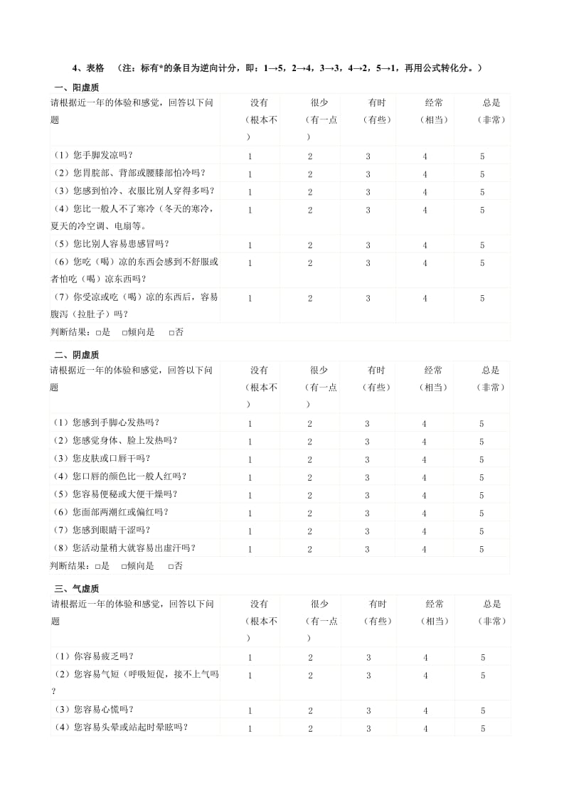 中医体质分类判定自测表_第2页