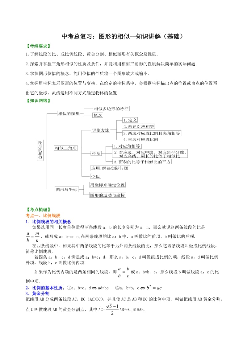 中考总复习：图形的相似--知识讲解(基础)_第1页