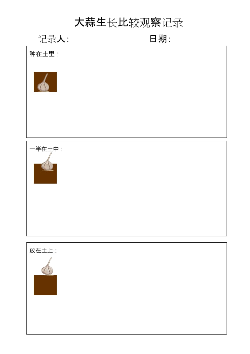 幼儿园种植角-大蒜生长比较观察记录表_第1页