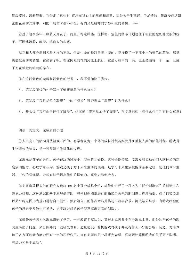 西师大版中考全真模拟语文试题_第3页