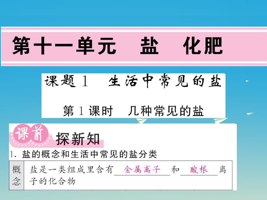 九年級化學下冊 第11單元 鹽 化肥 課題1 生活中常見的鹽 第1課時 生活中常見的鹽課件 （新版）新人教版_第1頁