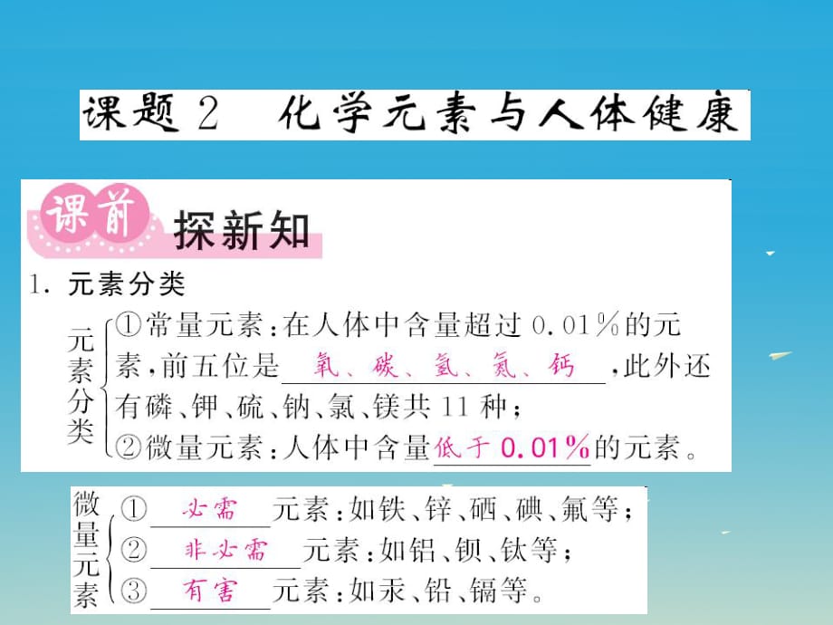 九年級(jí)化學(xué)下冊(cè) 第12單元 化學(xué)與生活 課題2 化學(xué)元素與人體健康課件 （新版）新人教版_第1頁(yè)