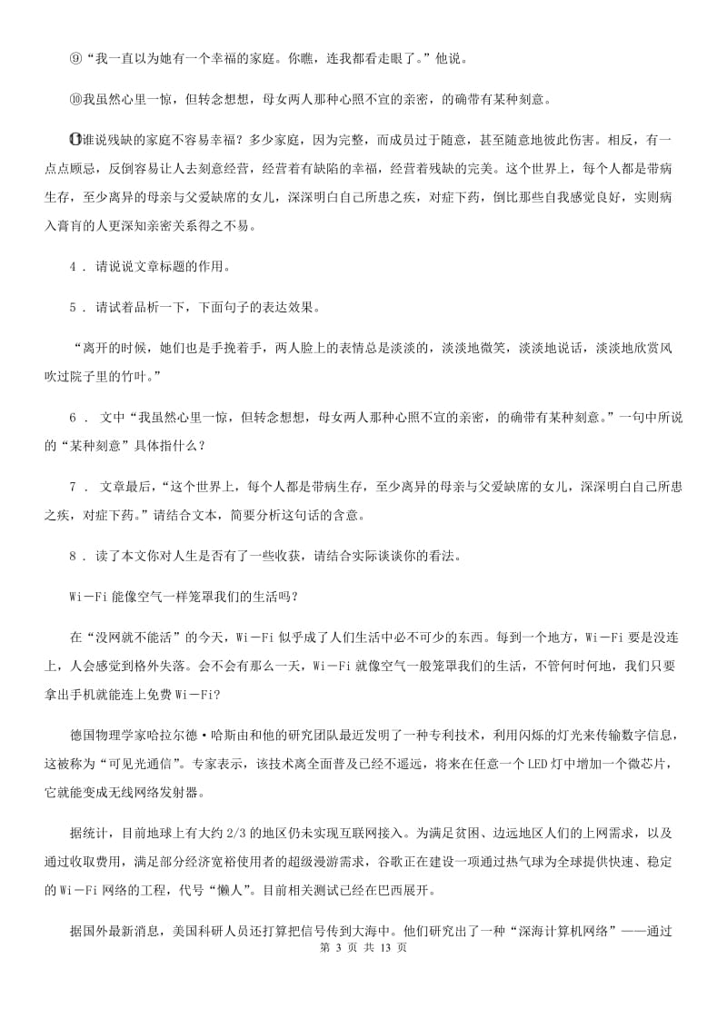 人教版九年级模拟练习语文试题_第3页