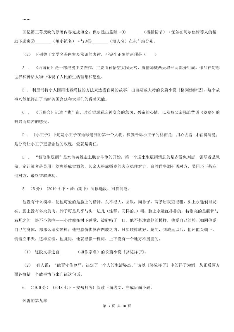 西师大版九年级语文中考模拟训练试题_第3页