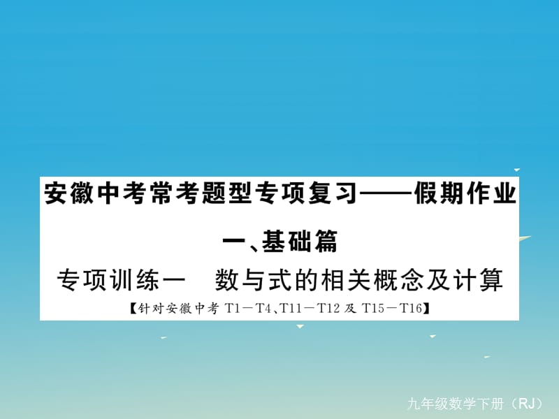 九年級數(shù)學下冊 專項訓練一 數(shù)與式的相關(guān)概念及計算課件 （新版）新人教版_第1頁