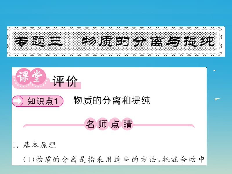 九年级化学下册 专题复习 专题三 物质的分离与提纯课件 （新版）新人教版_第1页