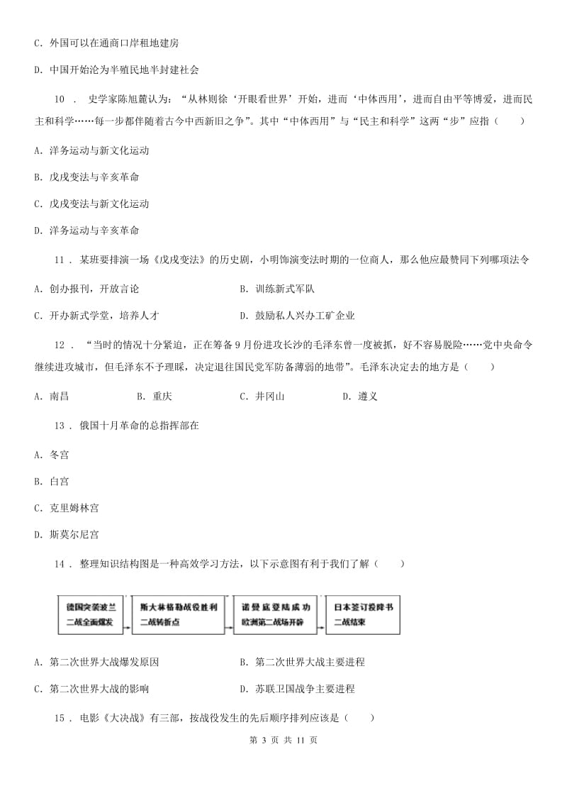 岳麓版九年级下学期第一次联考历史试题_第3页