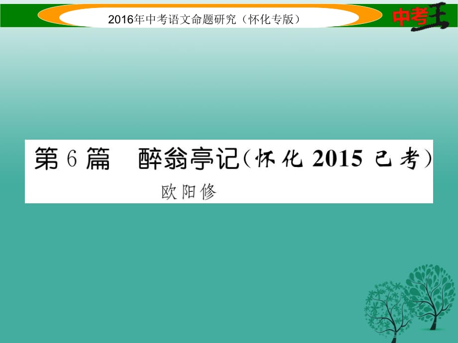 中考語文 第一編 教材知識梳理篇 專題四 八下 第二節(jié) 重點文言文解析 第6篇 醉翁亭記課件1_第1頁