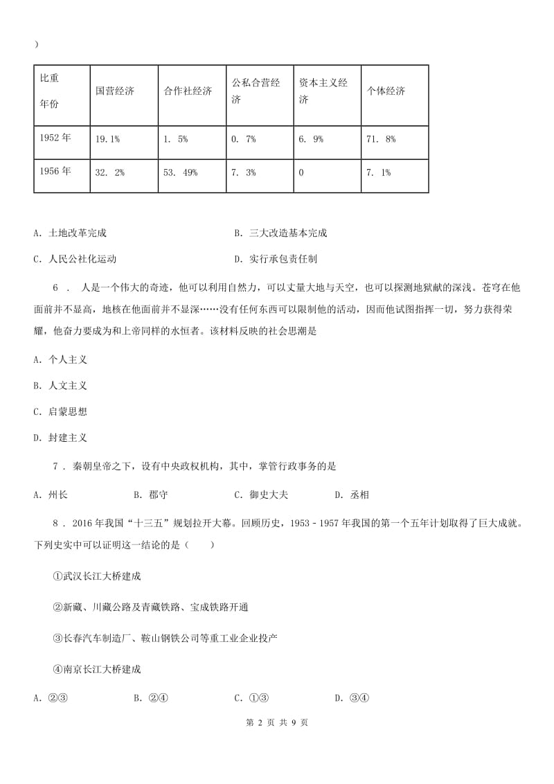 人教版中考全真模拟(六)历史试题_第2页