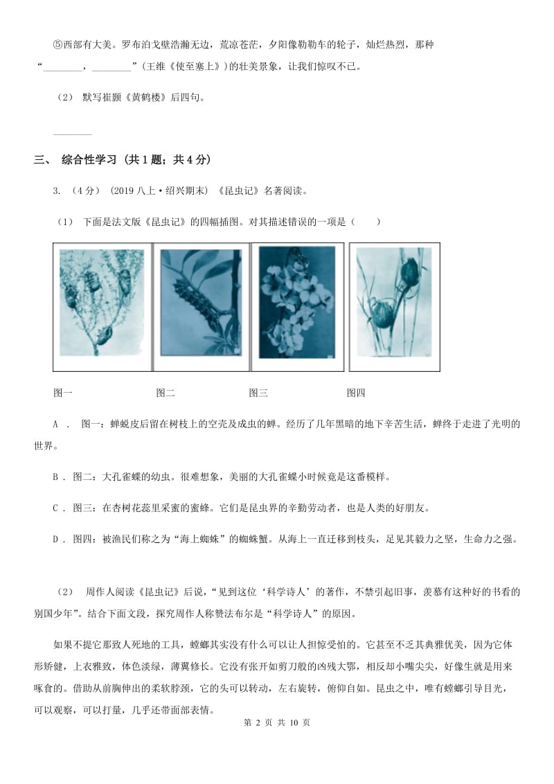 沪教版九年级语文中考一模试卷_第2页