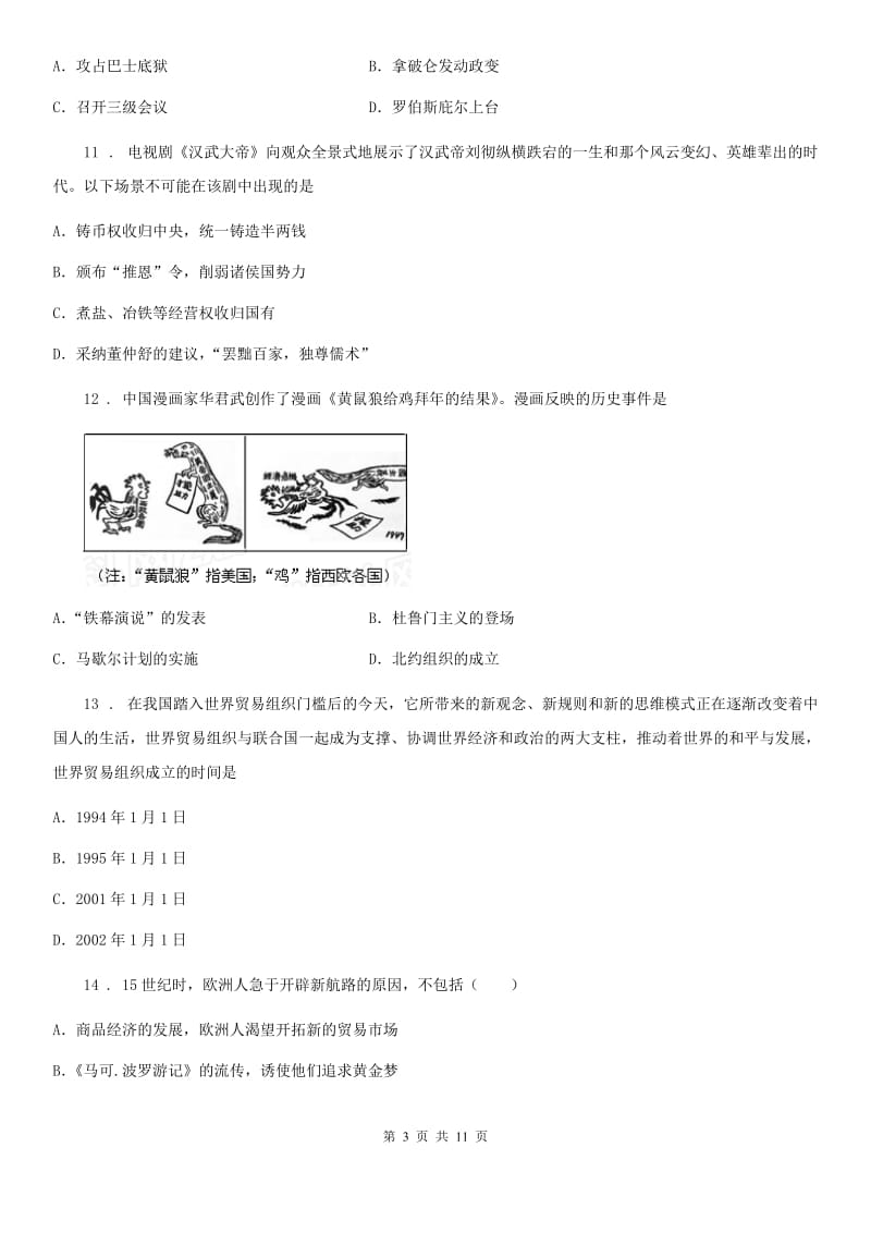 人教版九年级中考模拟一历史试题_第3页