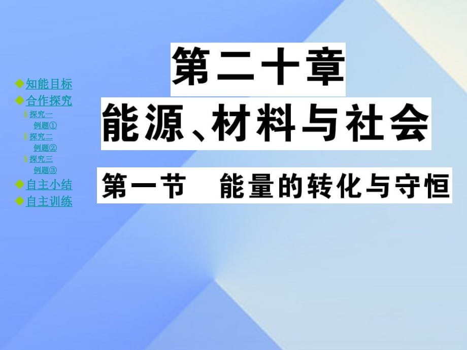 九年級物理全冊 第20章 能源、材料與社會 第1節(jié) 能源的轉化與守恒教學課件 （新版）滬科版_第1頁