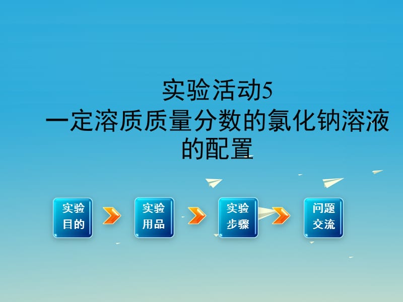 九年級化學下冊 第9單元 溶液 實驗活動5 一定溶質(zhì)質(zhì)量分數(shù)的氯化鈉溶液的配制教學課件 （新版）新人教版_第1頁