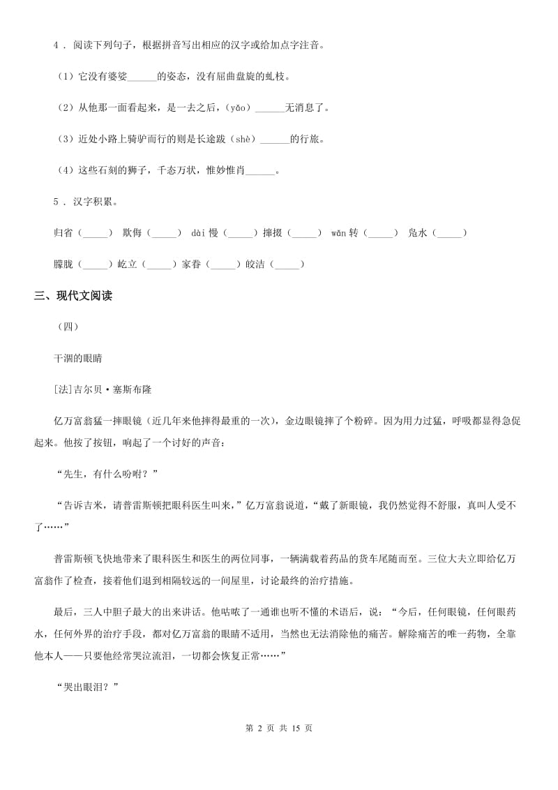 人教版2020版九年级中考复习模拟测试语文试题B卷_第2页