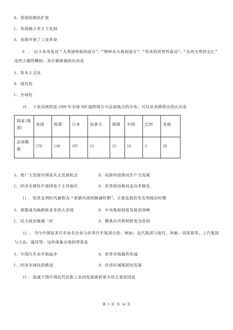 人教版2020版九年级3月月考历史试题D卷（模拟）_第3页