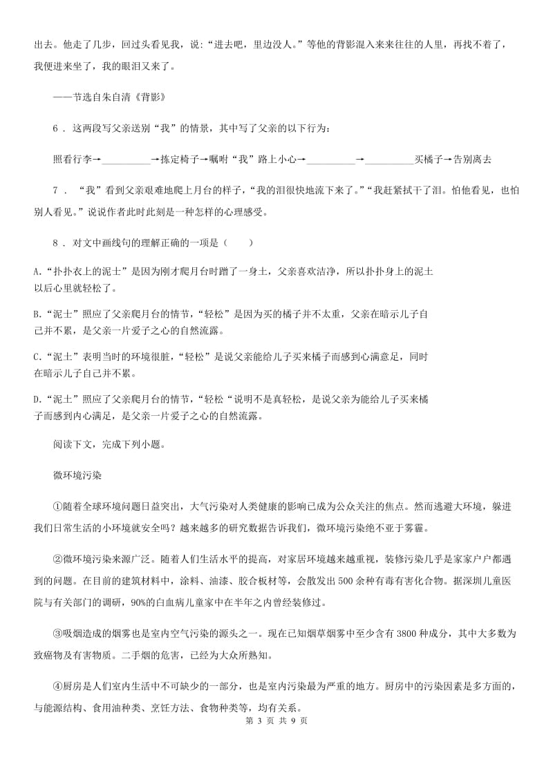 西师大版中考模拟语文试题（一）_第3页