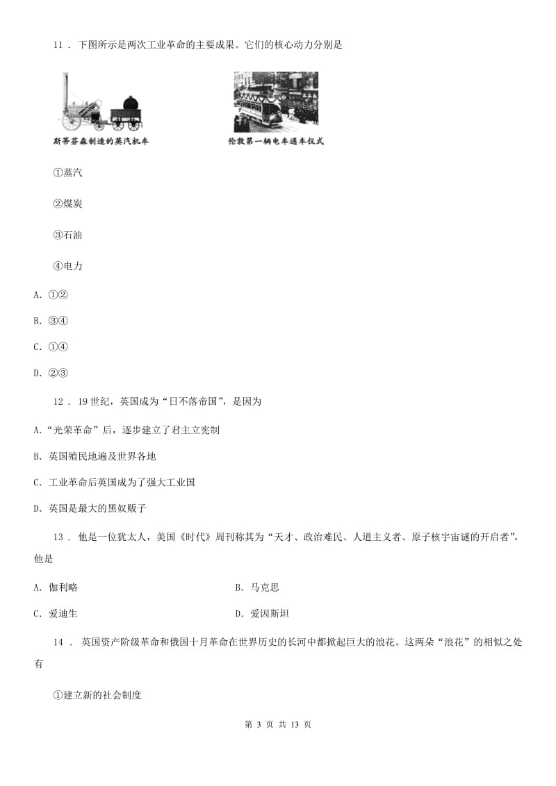 人教版2019-2020年度九年级中考模拟历史试题D卷（模拟）_第3页