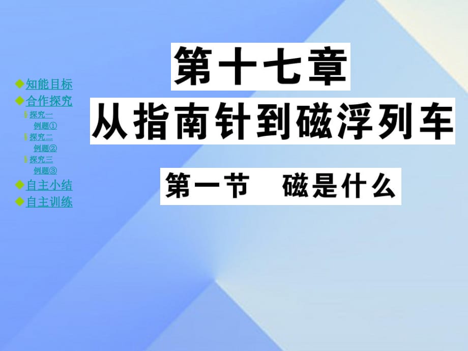 九年級(jí)物理全冊(cè) 第17章 從指南針到磁浮列車(chē) 第1節(jié) 磁是什么教學(xué)課件 （新版）滬科版_第1頁(yè)