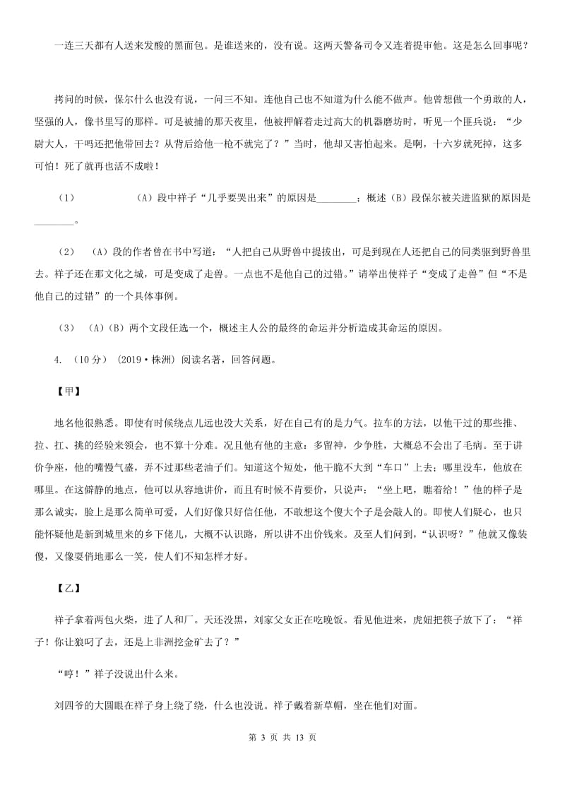 北师大版中考语文真题分类汇编专题05：名著导读_第3页