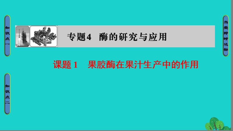 高中生物 专题4 酶的研究与应用 课题1 果胶酶在果汁生产中的作用课件 新人教版选修1_第1页