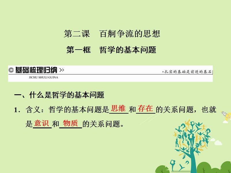 高中政治 第一单元 生活智慧与时代精神 第二课 百舸争流的思想 第一框 哲学的基本问题课件 新人教版必修4_第1页