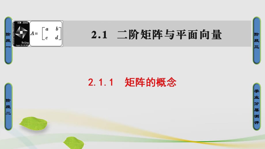 高中數(shù)學(xué) 2_1 二階矩陣與平面向量 1 矩陣的概念課件 蘇教版選修4-2_第1頁