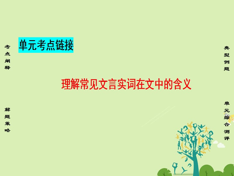 高中語文 第一單元 開啟智慧之門 單元考點鏈接 理解常見文言實詞在文中的含義課件 魯人版必修1_第1頁