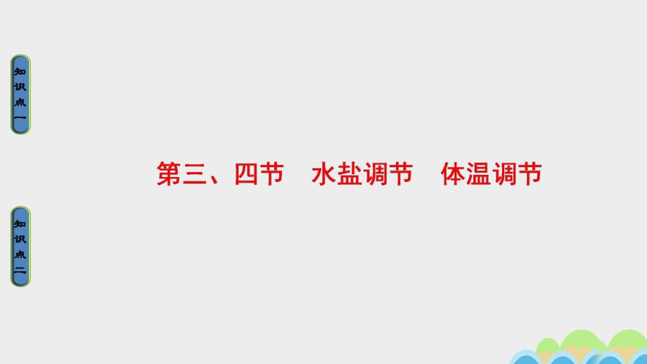 高中生物 第1單元 生物個(gè)體的穩(wěn)態(tài)與調(diào)節(jié) 第2章 動(dòng)物穩(wěn)態(tài)維持及其意義 第3節(jié)、第4節(jié) 水鹽調(diào)節(jié)、體溫調(diào)節(jié)課件 中圖版必修3_第1頁(yè)