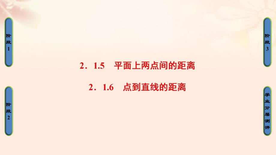 高中數(shù)學(xué) 第二章 平面解析幾何初步 2_1_5 平面上兩點(diǎn)間的距離 2_1.6 點(diǎn)到直線的距離課件 蘇教版必修2_第1頁