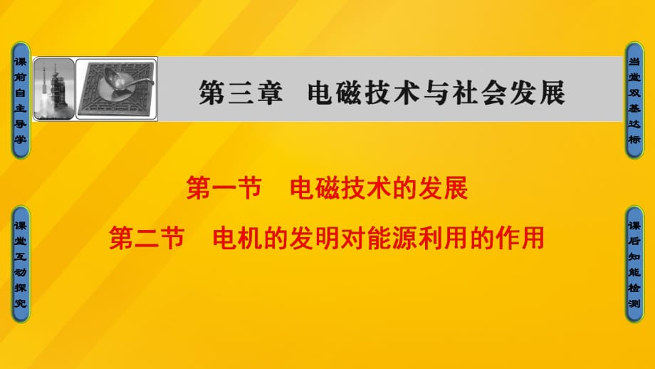 高中物理 第3章 電磁技術(shù)與社會發(fā)展 第1節(jié) 電磁技術(shù)的發(fā)展 第2節(jié) 電機(jī)的發(fā)明對能源利用的作用課件 粵教版_第1頁