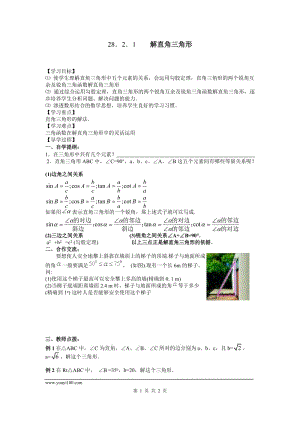 部審人教版九年級數(shù)學下冊學案28.2.1 解直角三角形