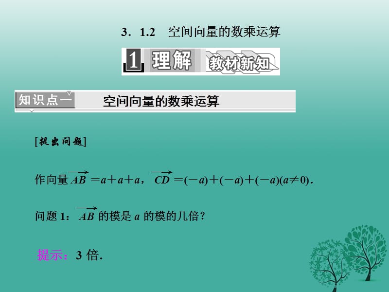 高中数学 3_1_2 空间向量的数乘运算课件 新人教A版选修2-1_第1页