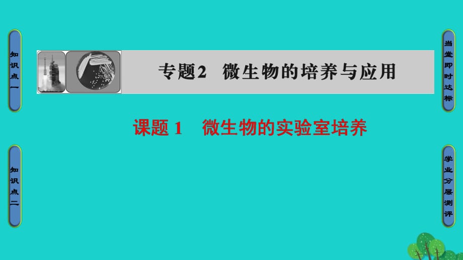 高中生物 專題2 微生物的培養(yǎng)與應用 課題1 微生物的實驗室培養(yǎng)課件 新人教版選修1_第1頁