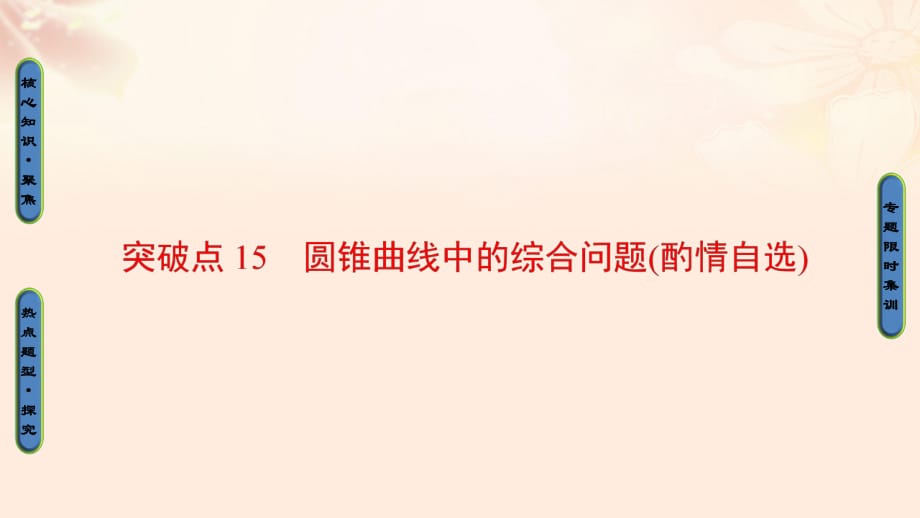 高三數(shù)學(xué)二輪復(fù)習(xí) 第1部分 專題5 突破點15 圓錐曲線中的綜合問題（酌情自選）課件 理_第1頁