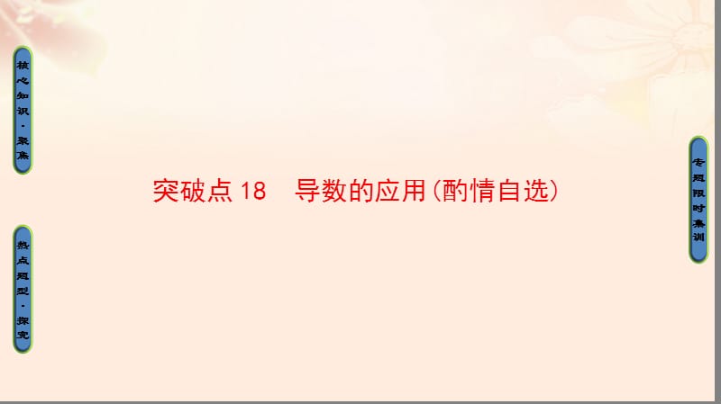 高三數(shù)學(xué)二輪復(fù)習(xí) 第1部分 專題6 突破點(diǎn)18 導(dǎo)數(shù)的應(yīng)用（酌情自選）課件 理_第1頁(yè)