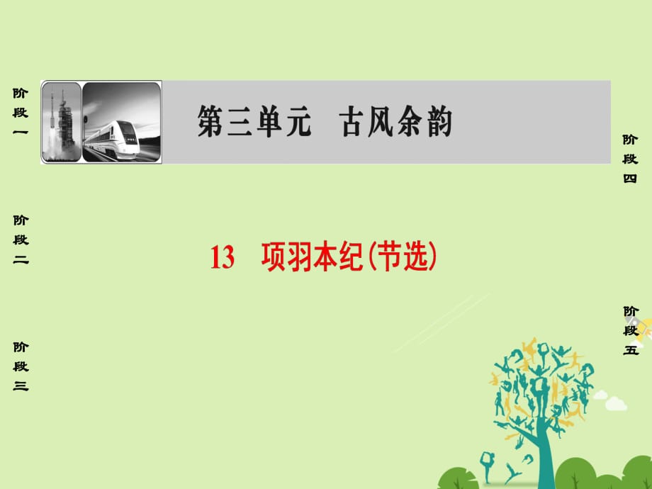 高中語(yǔ)文 第三單元 古風(fēng)余韻 13 項(xiàng)羽本紀(jì)（節(jié)選）課件 粵教版選修《傳記選讀》_第1頁(yè)