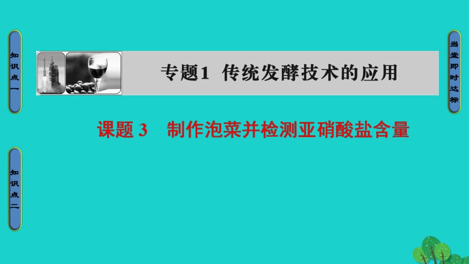 高中生物 专题1 传统发酵技术的应用 课题3 制作泡菜并检测亚硝酸盐含量课件 新人教版选修1_第1页