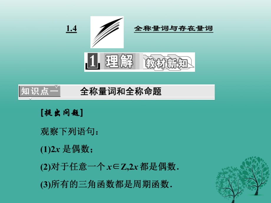 高中數(shù)學(xué) 1_4 全稱量詞與存在量詞課件 新人教A版選修2-1_第1頁(yè)