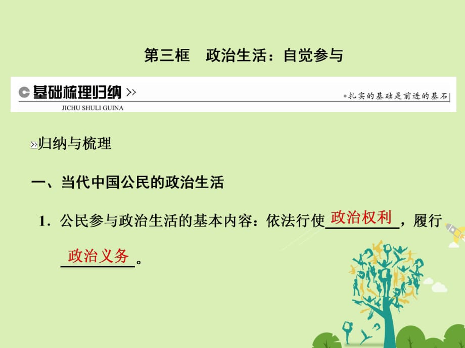 高中政治 第一課 第三框 政治生活：自覺參與課件 新人教版必修2_第1頁