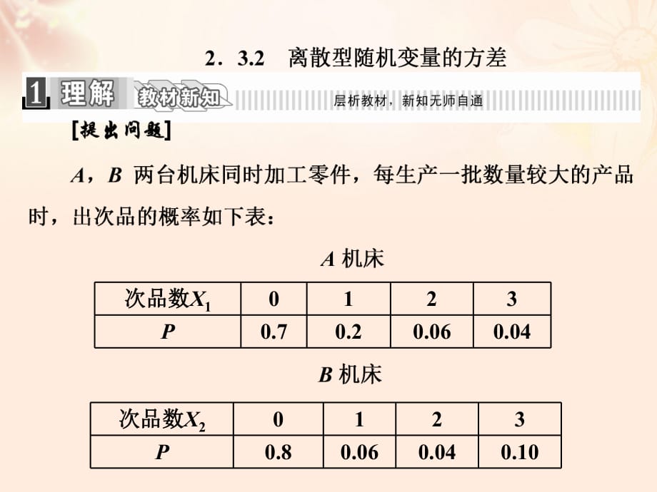 高中數(shù)學(xué) 2_3_2 離散型隨機(jī)變量的方差課件 新人教A版選修2-3_第1頁