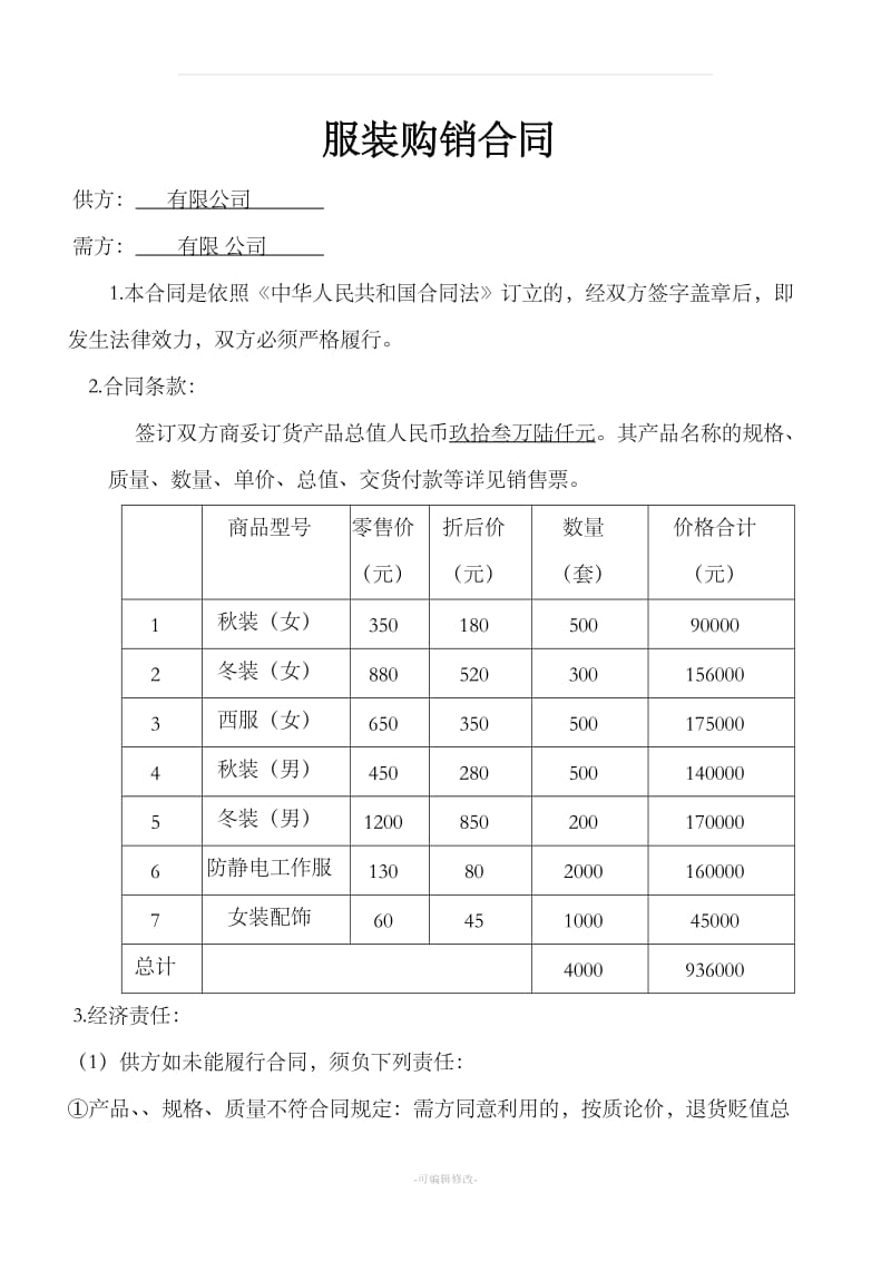 服装购销合同范本新版_第1页