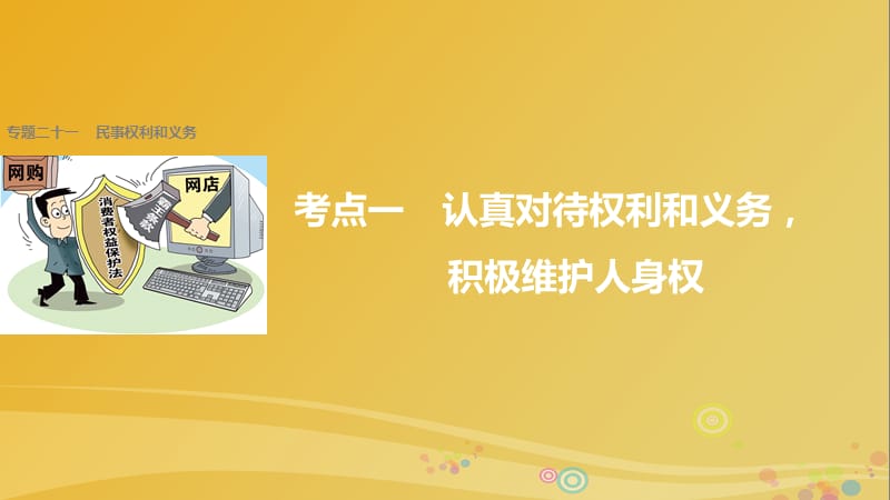 高考政治二輪復習 專題二十一 民事權利和義務 考點一 認真對待權利和義務積極維護人身權課件_第1頁