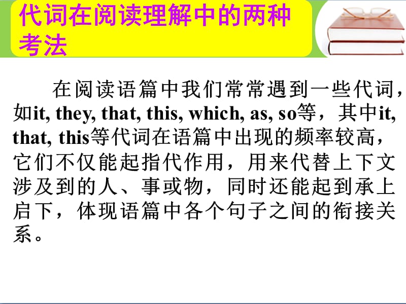 高考英语总复习 第一部分 代词在阅读理解中的两种考法课件 新人教版_第1页