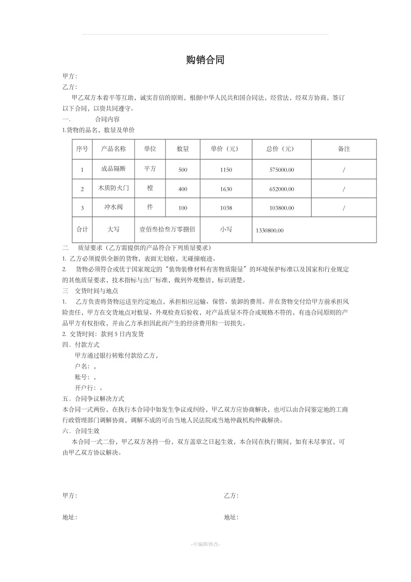 简单版装饰材料购销合同_第1页