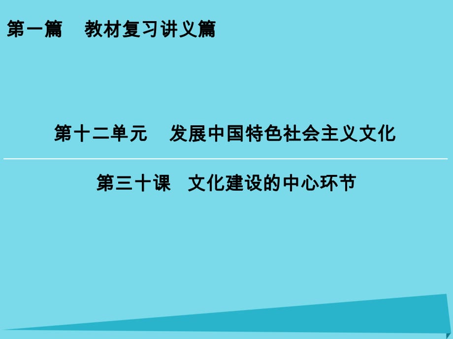 高考政治一輪復習 第12單元 第30課 文化建設的中心環(huán)節(jié)課件_第1頁