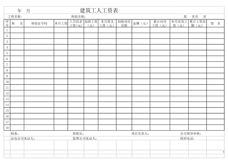 建筑工人考勤表(合同书等)_第2页