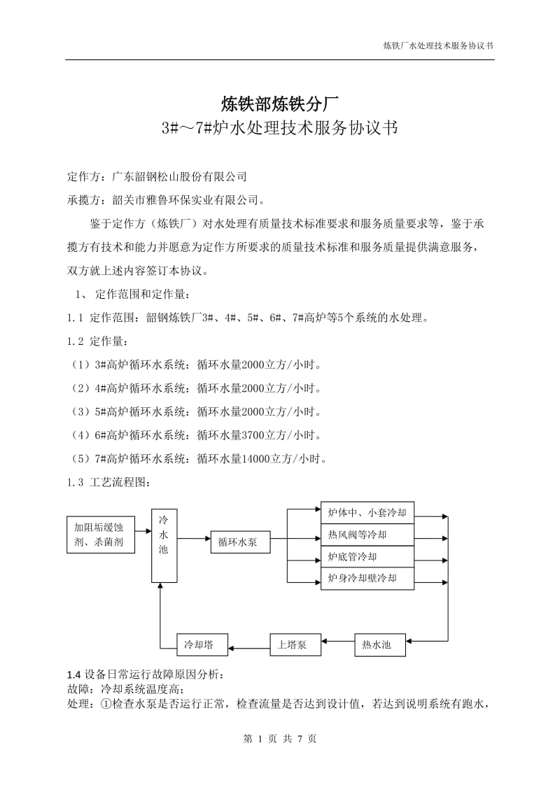 炼铁厂水处理技术服务协议书_第1页