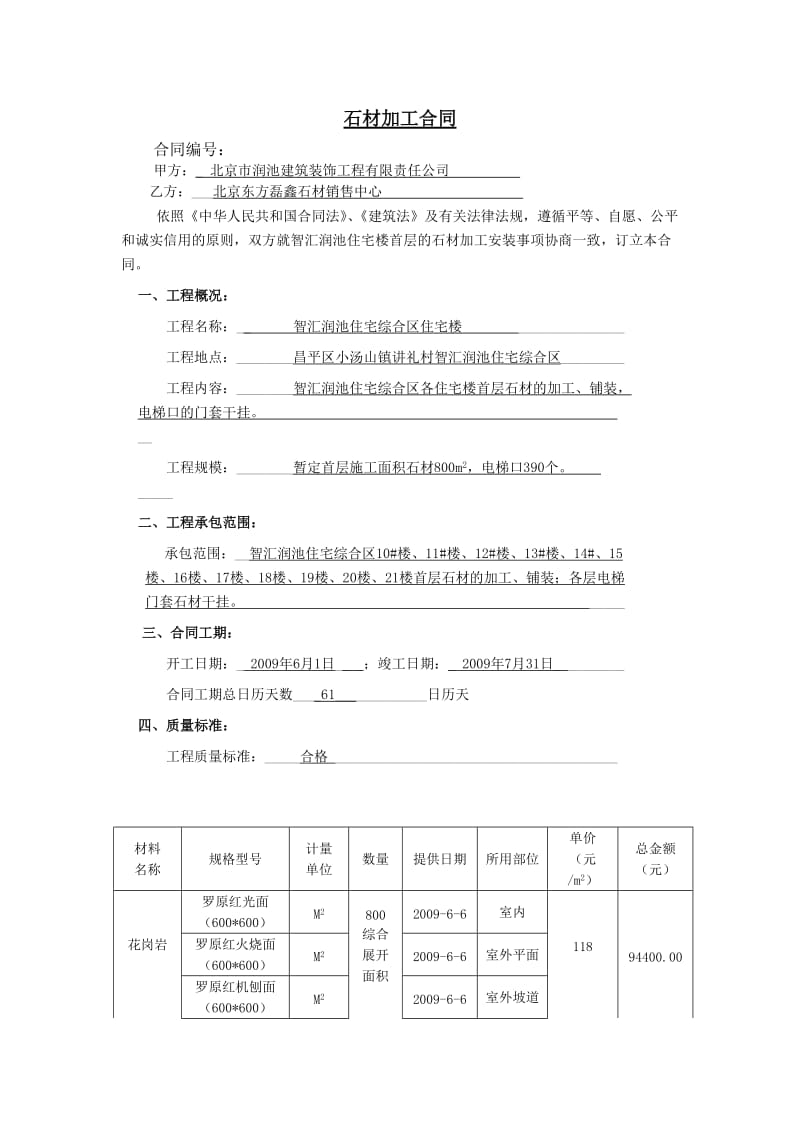 石材加工合同(2)_第1页