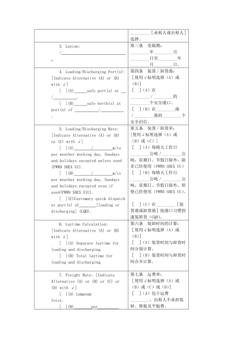 航次租船合同确认书(中英文)对照版_第2页